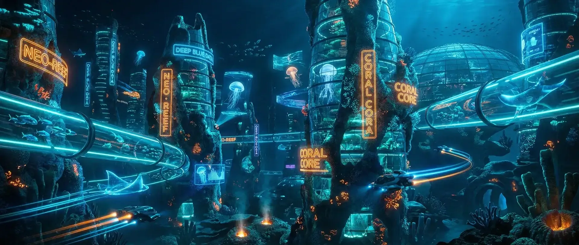 非凡娱乐 - 海底珊瑚赛博都市夜景全景